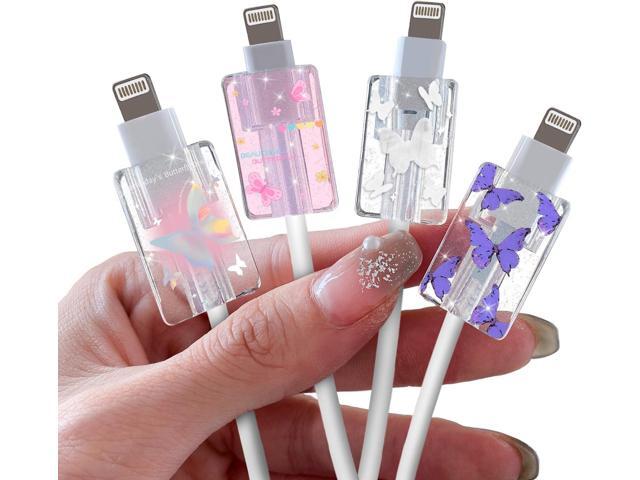 Glitter Cable Protector for iPhone Type-c Charger,Cute Bling Butterflies Pattern 4 PCS Set Cable Phone Protector for Women Girls,Charging Cord...