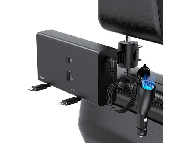 Multi Car Retractable Backseat Car Charger 5 in 1 Car Charging Station Box for iPhone/Samsung, 60W Cigarette Lighter Adapter Uber Taxi Lyft Turo...