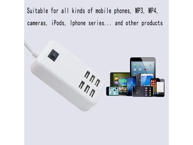 6 Ports USB Charger Hub Desktop US Plug AC Power Wall Travel Charging Adapter Slots Charging Station
