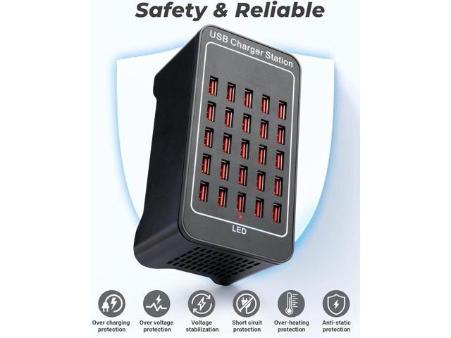 USB Charging Station, 25 Port 125W(25A), Travel Desktop USB Rapid Charger, Multi Ports Fast Charging Station Organizer Compatible with Smartphones,...