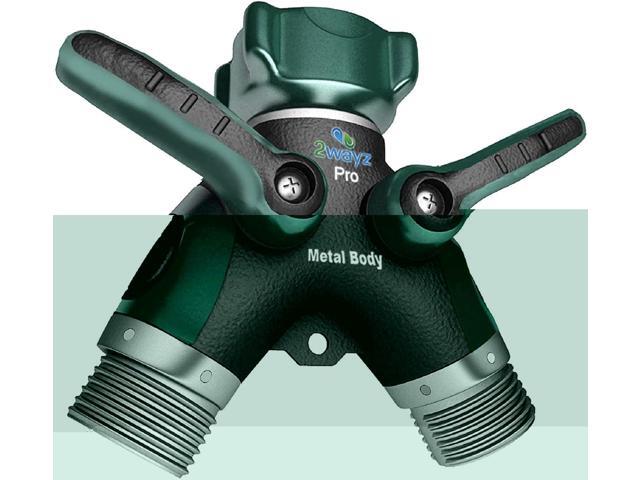 2WAYZ Hose Splitter 2 Way Heavy Duty Outdoor Faucet and Garden Connector - Water Spigot Splitter - Durable All-Metal Y Adapter with Shut-Off Valve...