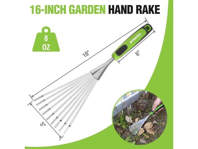 WORKPRO 16' Hand Rake, Heavy Duty Stainless Steel Garden Rake with Soft Handle, Small Garden Hand Tool for Gardening, Cultivating, Loosening Soil &...