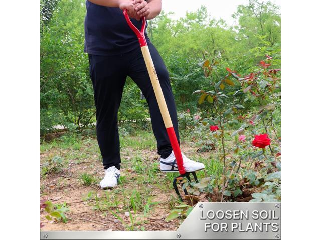 Garden Fork,4-Tine Spading Fork,Compost Fork,Steel Digging Fork,45Inch,Steel Y-Grip,Wooden Handel