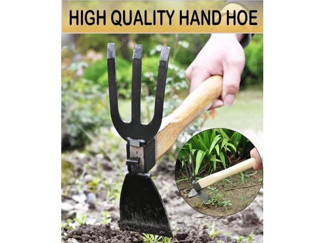 Garden Hoe,Garden Tools Digging Hoe and Rake, Hand Hoe with Wooden Handle for Loosening Soil and Weeding