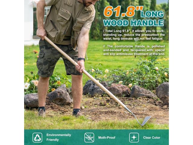 Berry & Bird Swoe Garden Hoe, 61.8'' Stainless Steel Long Handled 3 Edge Hoe with Wooden Hand, Mini Angled/Warren Hoe, Soil Cultivator Weeding Tool...