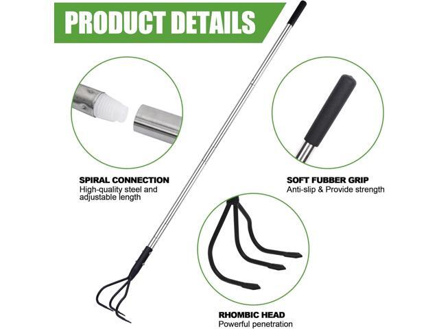 Multifunctional Garden Cultivator, 3 Prong Cultivator Long Handle, Garden Hand Tiller with 55 Inch Adjustable Handle, Garden Weeding Tools for...