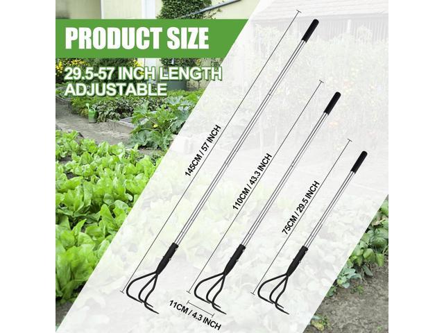 Multifunctional Garden Cultivator, 3 Prong Cultivator Long Handle, Garden Hand Tiller with 55 Inch Adjustable Handle, Garden Weeding Tools for...