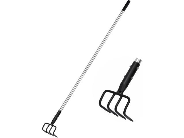 Long Hand Cultivator, Carbon Steel & Stainless Steel Tiller Cultivator, Garden Cultivator with Telescopic Handle and Soft Handle Cover, Hand Tiller...