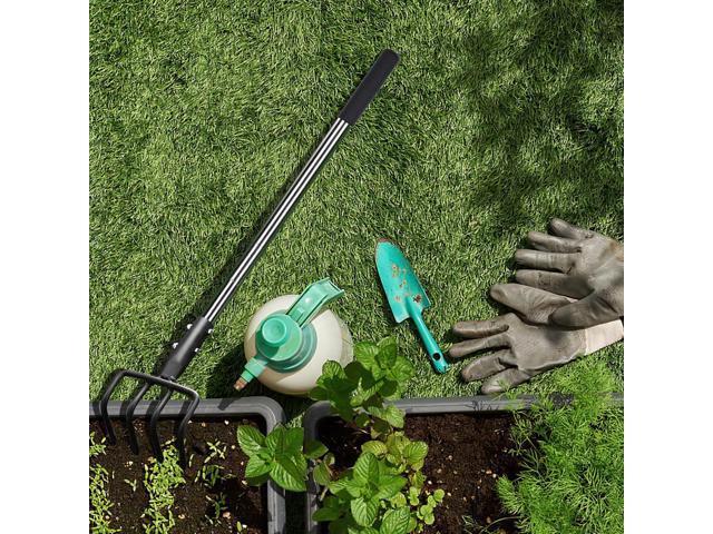 Long Hand Cultivator, Carbon Steel & Stainless Steel Tiller Cultivator, Garden Cultivator with Telescopic Handle and Soft Handle Cover, Hand Tiller...