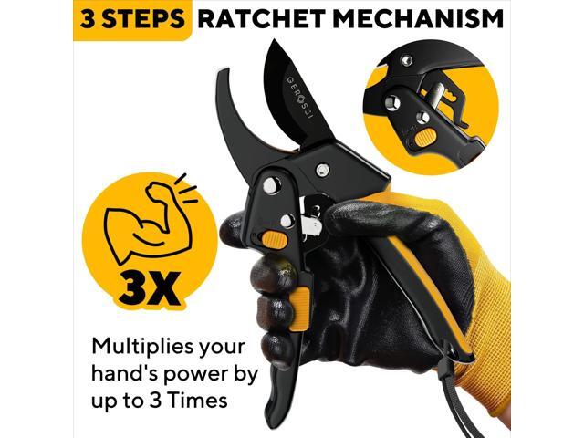 Ratchet Pruning Shears for Gardening Heavy Duty - Increases Cutting Power 3x - Perfect Ratchet Pruners for Weak Hands & Arthritis- 8 Anvil Garden...