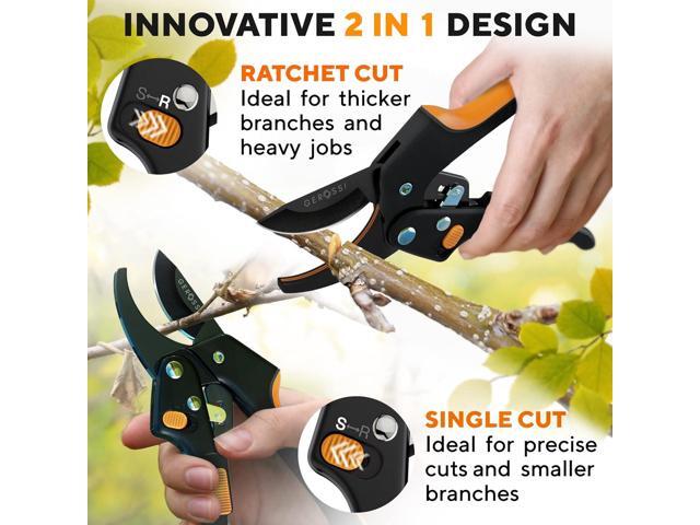 Ratchet Pruning Shears for Gardening Heavy Duty - Increases Cutting Power 3x - Perfect Ratchet Pruners for Weak Hands & Arthritis- 8 Anvil Garden...