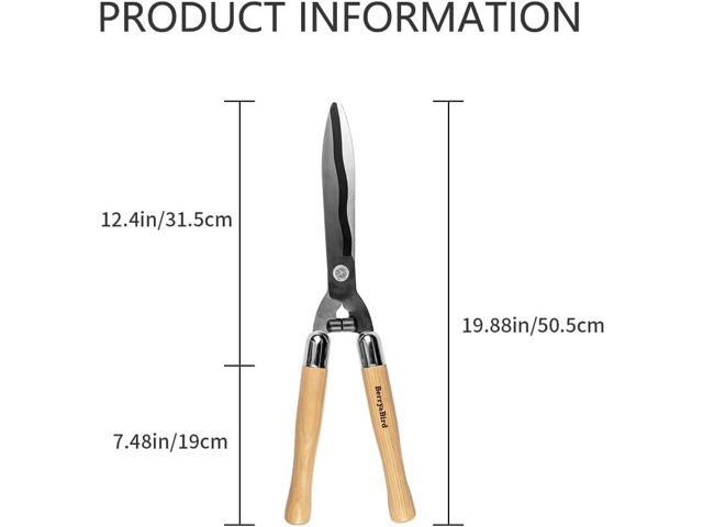 Berry & Bird Garden Hedge Shears,19.88''Heavy Duty Pruning Shear for Trimming Borders and Bushes, Manual Hedge Clippers with Wooden Handles & Carbon...