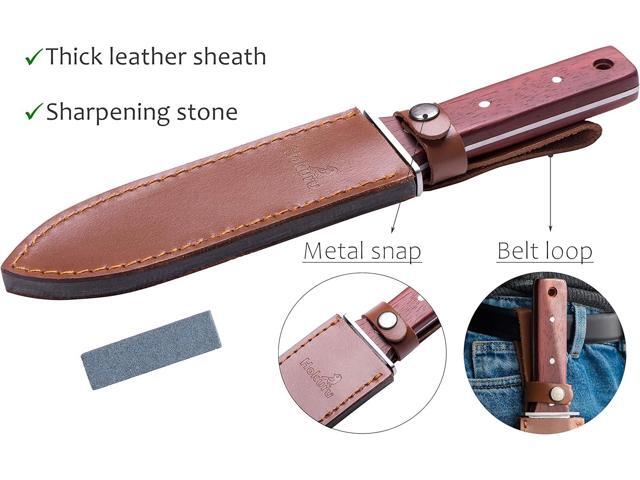 Hori Hori Knife - Landscaping, Digging, Weeding, Cutting, Planting Gardening Tool With Leather Sheath, Stainless Steel Blade and Sharpening Stone