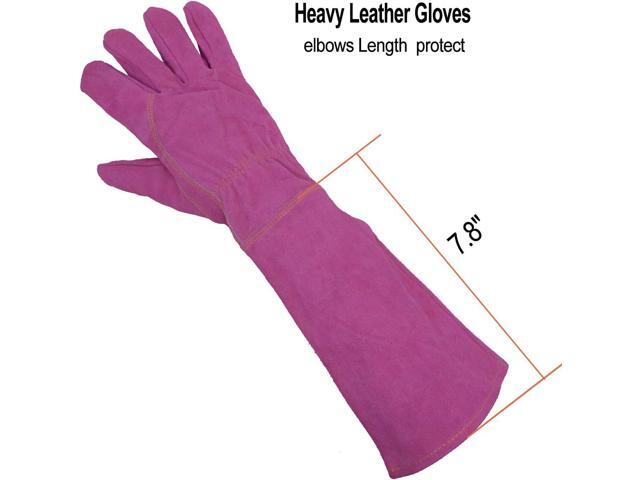 HANDLANDY Ladies Thorn Proof Gardening Gloves, Long Gauntlet Heavy Duty Garden Gloves, Elbow Length Women Leather Rose Pruning Gloves (Large, Rosy)