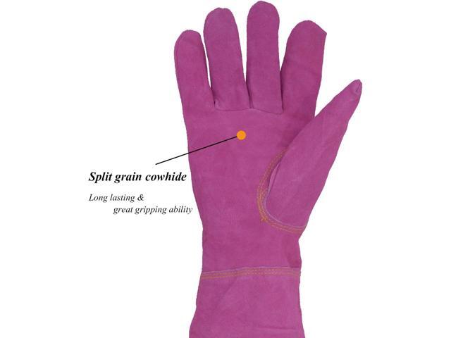 HANDLANDY Ladies Thorn Proof Gardening Gloves, Long Gauntlet Heavy Duty Garden Gloves, Elbow Length Women Leather Rose Pruning Gloves (Large, Rosy)