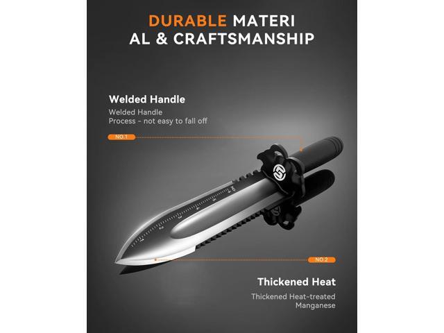 SUNPOW Metal Detector Shovel Digging Tools - Heavy Duty Double Serrated Edge Digger Shovel Knife - Garden Digging Tools with Carrying Sheath -...