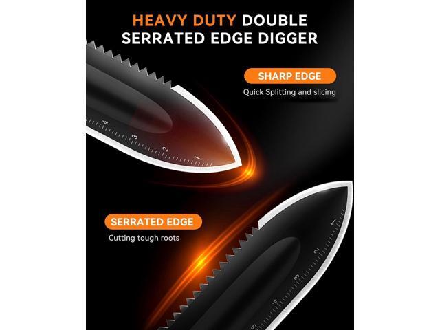 SUNPOW Metal Detector Shovel Digging Tools - Heavy Duty Double Serrated Edge Digger Shovel Knife - Garden Digging Tools with Carrying Sheath -...