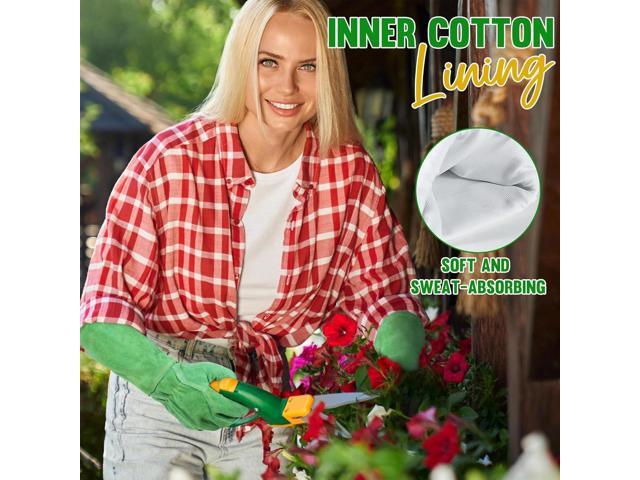 HANDLANDY Ladies Leather Gardening Gloves, Thorn Proof Long Gauntlet Heavy Duty Garden Gloves, Elbow Length Women Rose Pruning Gloves (Medium, Green)