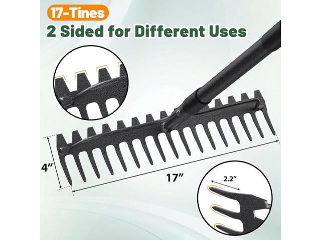 Garden Rake, 63 Inch Long Handle with 17 Tongs, Heavy Duty Metal Bow Rake for Loosening Leveling Soil, Garden Leaf Rake for Raking Leaves Grass,...