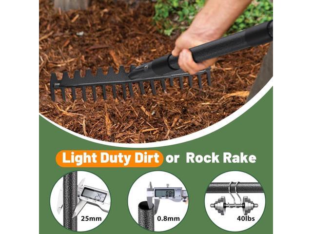 Garden Rake, 63 Inch Long Handle with 17 Tongs, Heavy Duty Metal Bow Rake for Loosening Leveling Soil, Garden Leaf Rake for Raking Leaves Grass,...