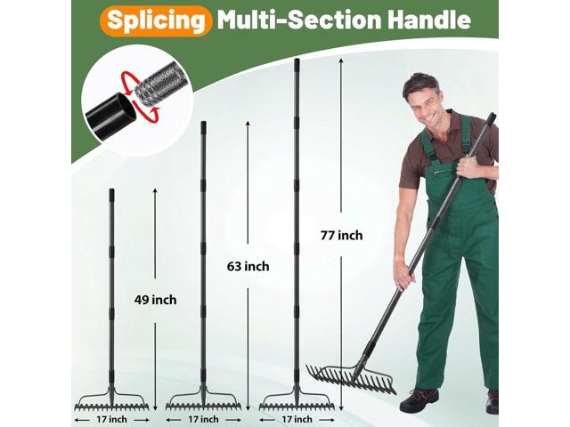 Garden Rake, 63 Inch Long Handle with 17 Tongs, Heavy Duty Metal Bow Rake for Loosening Leveling Soil, Garden Leaf Rake for Raking Leaves Grass,...