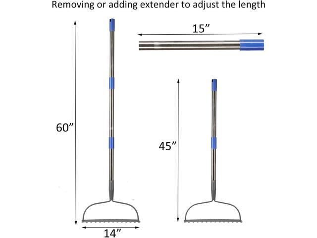Garden Rake, 5 FT Metal Rake for Lawns Level Head Rakes with Stainless Steel Handle for Loosening Soil