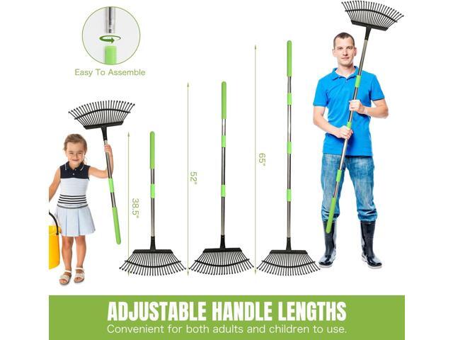 Joyhalo Rake for Leaves Adjustable 65 Inch Long, 18 Inch Wide Garden Rake with 25 Tines, Metal Leaf Rakes, Rakes for Lawns, Gathering Leaves,...