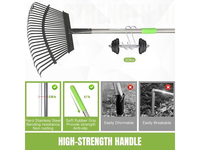 Joyhalo Rake for Leaves Adjustable 65 Inch Long, 18 Inch Wide Garden Rake with 25 Tines, Metal Leaf Rakes, Rakes for Lawns, Gathering Leaves,...