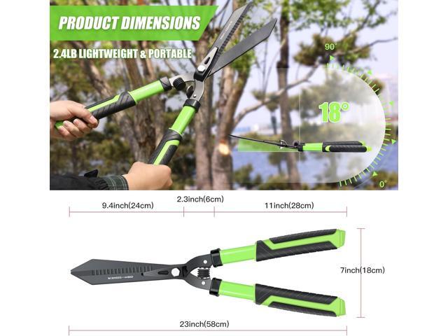 Professional Heavy Duty Hedge Shears 23' - Serrated Blade & Dual Shock Handle, Ergonomic Gardening Clippers with Anti-Rust Coating