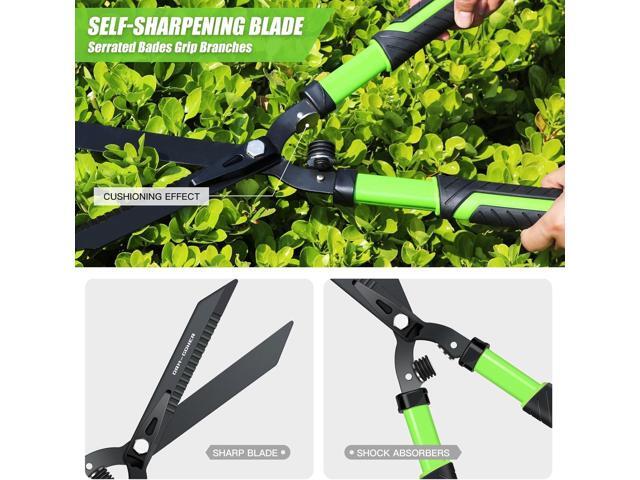 Professional Heavy Duty Hedge Shears 23' - Serrated Blade & Dual Shock Handle, Ergonomic Gardening Clippers with Anti-Rust Coating