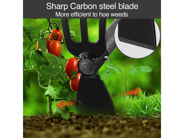 Hoe and Cultivator Gardening Hand Tools, Heavy Duty Stainless Steel Garden Hoe and 3 Fork Hand Tiller for Gardening Weeding Planting with...