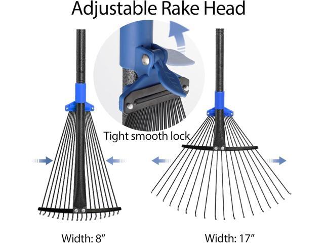 Metal Rake for Leaves Heavy Duty, Adjustable Garden Leaf Rake with Expandable Head 8-17', Shrub Pine Needle Kids Hand Yard Rake Garden Tool