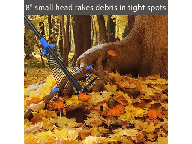 Metal Rake for Leaves Heavy Duty, Adjustable Garden Leaf Rake with Expandable Head 8-17', Shrub Pine Needle Kids Hand Yard Rake Garden Tool