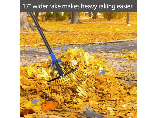 Metal Rake for Leaves Heavy Duty, Adjustable Garden Leaf Rake with Expandable Head 8-17', Shrub Pine Needle Kids Hand Yard Rake Garden Tool