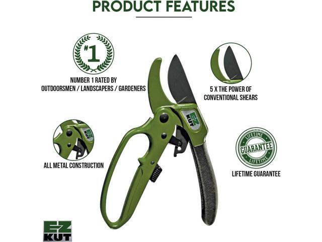 EZ Kut Heavy Duty Pruning Shears Green - with Ratcheting Action Great Garden Hand Tool Clippers Gardening pruners arthritis tools Ratcheting Anvil...