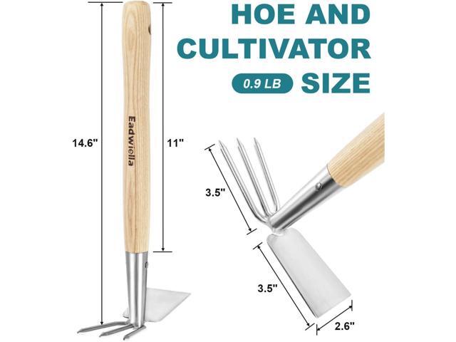 Hoe and Cultivator Garden Rake Hand Tiller Tool Wood Handle Double Sided Cultivator Versatile Tool for Digging,Loosening Soil,Weeding,Breaking Up...