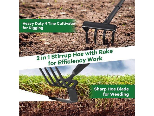 Garden Hoe, 72 Inch Soil Tiller Cultivator Stirrup Hoe, Heavy Duty 2-in-1 Garden Tool with Adjustable Long Handle, Action Scuffle Loop Hoe with...