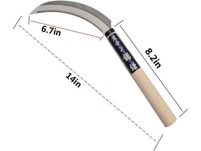 KEYI Grass Sickle, Hand held Sickle Tool with Wooden Handle, Light Serration, 6.5-Inch Stainless Steel Blade