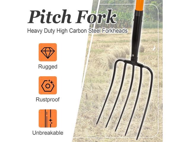 5 Tine Pitchfork for Gardening, Heavy Duty Pitchfork with Fiberglass Handle, Garden Fork for Mulching, 58 Inches