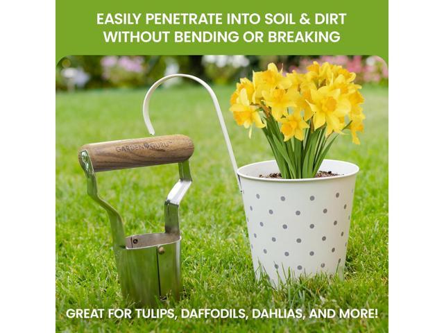 Garden Guru Eco Bulb Planter - 100% Recycled Stainless Steel - Rust Resistant - FSC Certified Wood Ergonomic Handle - Depth Marker for Consistent...