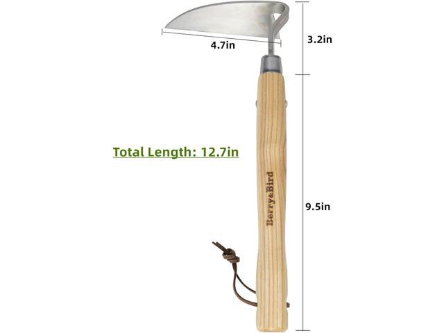 Berry & Bird Japanese Weeder-Scraper-Hoe, 12.67-Inch Gardening Sickle Hoe, Stainless Steel Bent Angle Weeding Sickle, Weeder Hoe with Ergonomic Ash...