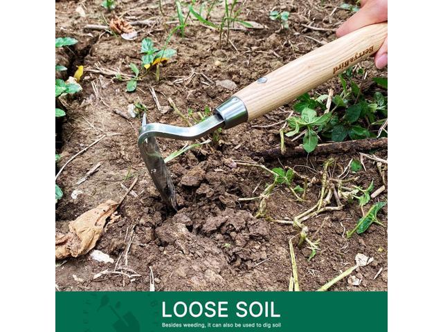 Berry & Bird Japanese Weeder-Scraper-Hoe, 12.67-Inch Gardening Sickle Hoe, Stainless Steel Bent Angle Weeding Sickle, Weeder Hoe with Ergonomic Ash...