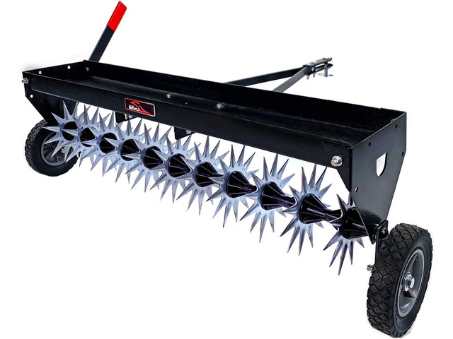 Brinly SAT2-40BH-P Tow Behind Spike Aerator with Transport Wheels, 40'