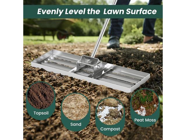 Goplus Lawn Leveling Rake, 30' x 10' Heavy Duty Level Lawn Tool w/ Ergonomic Handle for Soil, Effort-Saving Landscape Rake for Garden, Backyard,...