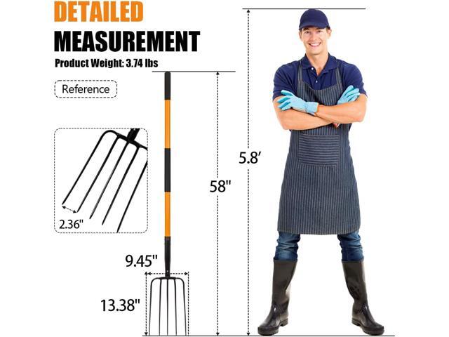 Pitch Fork for Gardening, 5 Tine Pitchfork Heavy Duty with Fiberglass Handle, 58 Inches