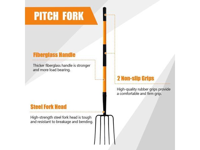 Pitch Fork for Gardening, 5 Tine Pitchfork Heavy Duty with Fiberglass Handle, 58 Inches