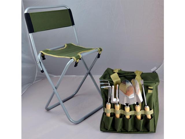 10-Piece Gardening Tool Set with Zippered Detachable Tote and Folding Stool Seat with Backrest