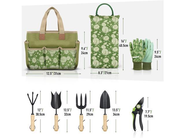 Colwelt Garden Tools Set, 8 Piece, Heavy Duty Gardening Tools with Wooden Handle, Including Garden Tote, Kneeling Pad, Gloves, Pruner, Trowel,...