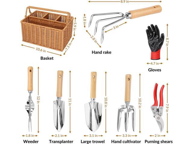 SOLIGT Garden Tools Set with Basket, Heavy Duty Stainless Steel Gardening Hand Tool with Wood Handle, Pruning Shears, Gloves - Perfect Gardening...