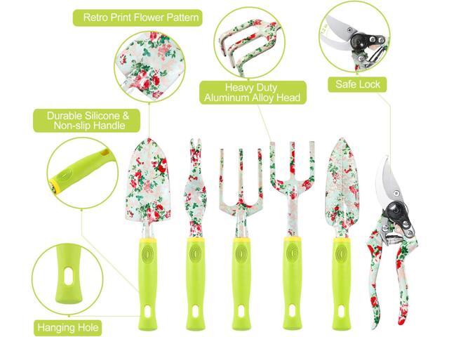 Gardening Tool Set - 13 PCS Heavy Duty Aluminum Gardening Tools Kit Floral Print Garden Tool Set with Non-Slip Rubber Handle & Durable Storage Tote...